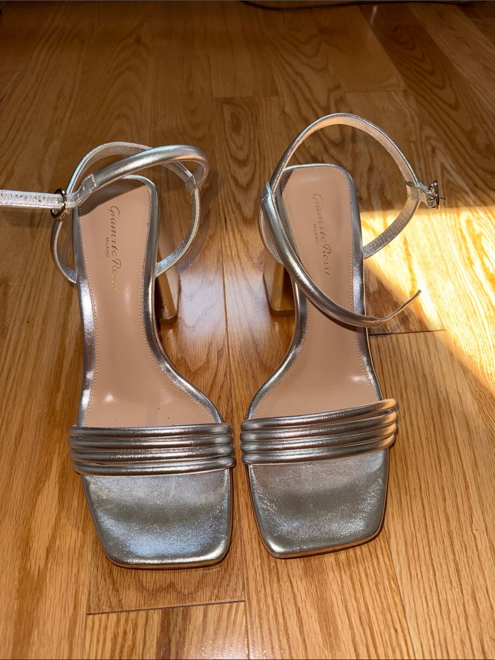 Gianvito Rossi Metallic Silver Lena Block-Heel Sandals